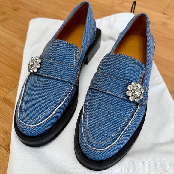 Ganni Crystal Embellished Denim Loafers - Picture 2 of 9